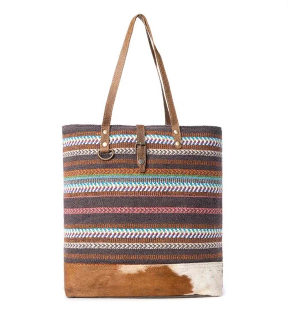 NWT Western Mixed Media Colorful Woven and Leather Tote Bag